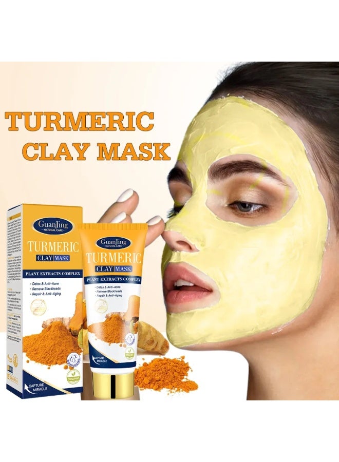 GUANJING 120g Turmeric Clay Mask Detoxifies Pores Removes Blackheads and Acne Anti Aging Oil Control Whitening and Deep Nourishment Facial Mask Moisturizing Skin Repair Cleansing Face Mask - Image 2